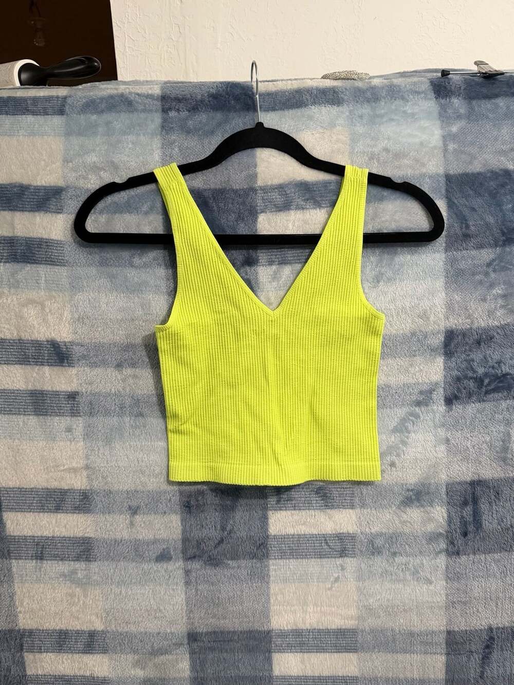 Comfort Cove Clothing Neon Yellow Ribbed V-Neck Crop Tank Top